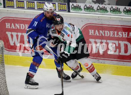 EBEL. Eishockey Bundesliga. EC VSV gegen Moser Medical Graz99ers. Ben Walter,  (VSV), Rupert Strohmeier (Graz). Villach, am 2.3.2018.
Foto: Kuess 


---
pressefotos, pressefotografie, kuess, qs, qspictures, sport, bild, bilder, bilddatenbank