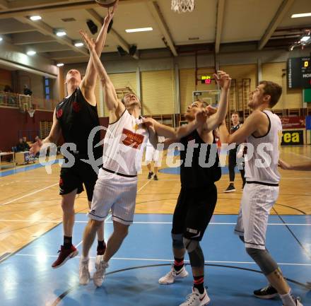 Basketball 2. Bundesliga. Grunddurchgang. 21. Runde. Woerthersee Piraten gegen Mistelbach Mustangs. Maximilian Kunovjanek, Ian Moschik,  (Piraten),   Ivo Prachar, Michal Semerad (Mistelbach Mustangs). Klagenfurt, am 3.3.2018.
Foto: Kuess
---
pressefotos, pressefotografie, kuess, qs, qspictures, sport, bild, bilder, bilddatenbank