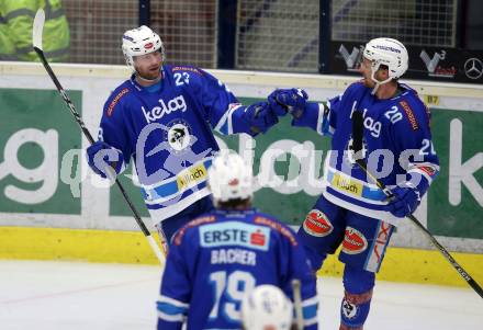 EBEL. Eishockey Bundesliga. EC VSV gegen Moser Medical Graz99ers. Torjubel Markus Schlacher Nico Brunner (VSV). Villach, am 2.3.2018.
Foto: Kuess 


---
pressefotos, pressefotografie, kuess, qs, qspictures, sport, bild, bilder, bilddatenbank