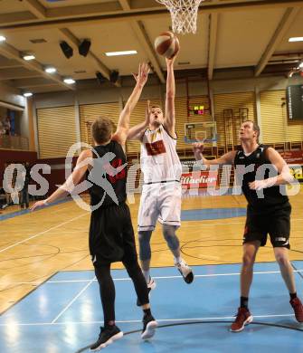 Basketball 2. Bundesliga. Grunddurchgang. 21. Runde. Woerthersee Piraten gegen Mistelbach Mustangs. Ian Moschik, (Piraten), Thomas Morwitzer, Ivo Prachar  (Mistelbach Mustangs). Klagenfurt, am 3.3.2018.
Foto: Kuess
---
pressefotos, pressefotografie, kuess, qs, qspictures, sport, bild, bilder, bilddatenbank