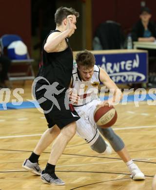 Basketball 2. Bundesliga. Grunddurchgang. 21. Runde. Woerthersee Piraten gegen Mistelbach Mustangs. Lukas Simoner,  (Piraten), Stefan Obermann (Mistelbach Mustangs). Klagenfurt, am 3.3.2018.
Foto: Kuess
---
pressefotos, pressefotografie, kuess, qs, qspictures, sport, bild, bilder, bilddatenbank