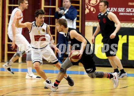 Basketball 2. Bundesliga. Grunddurchgang. 21. Runde. Woerthersee Piraten gegen Mistelbach Mustangs. Sebastian Schaal,  (Piraten), Michal Semerad (Mistelbach Mustangs). Klagenfurt, am 3.3.2018.
Foto: Kuess
---
pressefotos, pressefotografie, kuess, qs, qspictures, sport, bild, bilder, bilddatenbank