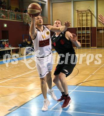 Basketball 2. Bundesliga. Grunddurchgang. 21. Runde. Woerthersee Piraten gegen Mistelbach Mustangs. Maximilian Kunovjanek,  (Piraten), Ivo Prachar (Mistelbach Mustangs). Klagenfurt, am 3.3.2018.
Foto: Kuess
---
pressefotos, pressefotografie, kuess, qs, qspictures, sport, bild, bilder, bilddatenbank