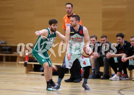 Basketball 2. Bundesliga. Grunddurchgang. 21. Runde. Villach Raiders gegen KOS Celovec. Timi Huber,  (Villach), Christian Erschen (KOS). Villach, am 4.3.2018.
Foto: Kuess

---
pressefotos, pressefotografie, kuess, qs, qspictures, sport, bild, bilder, bilddatenbank