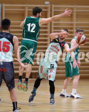 Basketball 2. Bundesliga. Grunddurchgang. 21. Runde. Villach Raiders gegen KOS Celovec. Timi Huber,  (Villach), Christian Erschen (KOS). Villach, am 4.3.2018.
Foto: Kuess

---
pressefotos, pressefotografie, kuess, qs, qspictures, sport, bild, bilder, bilddatenbank