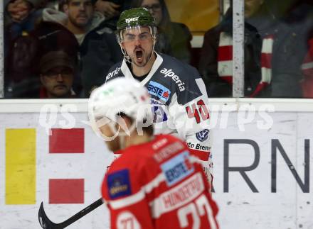 EBEL. Eishockey Bundesliga. KAC gegen 	HCB Suedtirol Alperia. Torjubel Dominic Monardo (Bozen). Klagenfurt, am 2.3.2018.
Foto: Kuess

---
pressefotos, pressefotografie, kuess, qs, qspictures, sport, bild, bilder, bilddatenbank