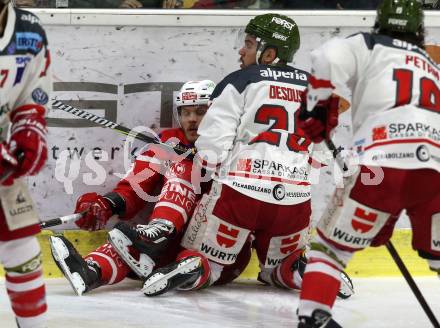EBEL. Eishockey Bundesliga. KAC gegen 	HCB Suedtirol Alperia. Stefan Geier, (KAC), Christopher Desousa (Bozen). Klagenfurt, am 2.3.2018.
Foto: Kuess

---
pressefotos, pressefotografie, kuess, qs, qspictures, sport, bild, bilder, bilddatenbank