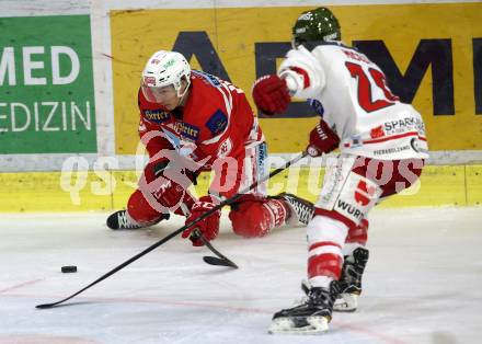 EBEL. Eishockey Bundesliga. KAC gegen 	HCB Suedtirol Alperia. Pattrick Harand, (KAC), Angelo Micelli  (Bozen). Klagenfurt, am 2.3.2018.
Foto: Kuess

---
pressefotos, pressefotografie, kuess, qs, qspictures, sport, bild, bilder, bilddatenbank