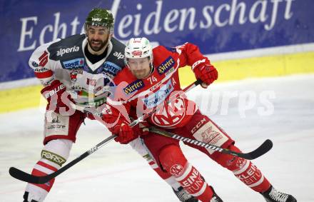 EBEL. Eishockey Bundesliga. KAC gegen 	HCB Suedtirol Alperia. Jamie Lundmark,  (KAC), Michael Angelidis (Bozen). Klagenfurt, am 2.3.2018.
Foto: Kuess

---
pressefotos, pressefotografie, kuess, qs, qspictures, sport, bild, bilder, bilddatenbank