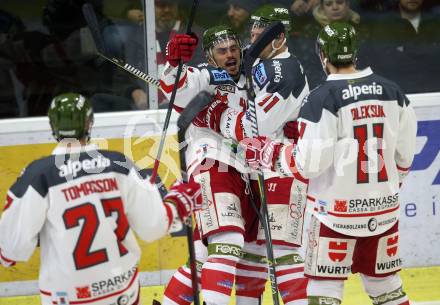 EBEL. Eishockey Bundesliga. KAC gegen 	HCB Suedtirol Alperia. Torjubel Dominic Monardo (Bozen). Klagenfurt, am 2.3.2018.
Foto: Kuess

---
pressefotos, pressefotografie, kuess, qs, qspictures, sport, bild, bilder, bilddatenbank