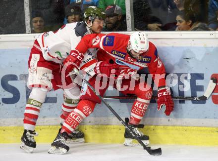 EBEL. Eishockey Bundesliga. KAC gegen 	HCB Suedtirol Alperia. Steven Strong, (KAC), Angelo Micelli (Bozen). Klagenfurt, am 2.3.2018.
Foto: Kuess

---
pressefotos, pressefotografie, kuess, qs, qspictures, sport, bild, bilder, bilddatenbank