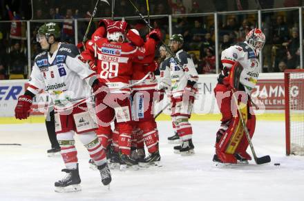 EBEL. Eishockey Bundesliga. KAC gegen 	HCB Suedtirol Alperia. Torjubel Andrew Jacob Kozek, Marco Brucker, Manuel Ganahl, Nickolas St. Pierre, Jullian Talbot (KAC). Klagenfurt, am 2.3.2018.
Foto: Kuess

---
pressefotos, pressefotografie, kuess, qs, qspictures, sport, bild, bilder, bilddatenbank
