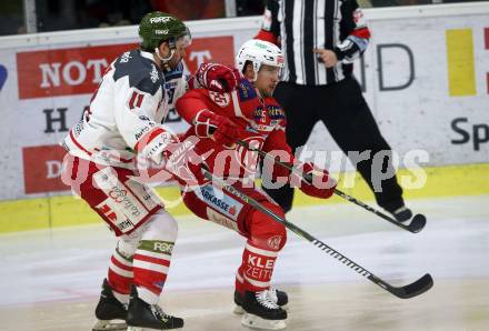 EBEL. Eishockey Bundesliga. KAC gegen 	HCB Suedtirol Alperia. Mitja Robar,  (KAC), Travis Oleksuk (Bozen). Klagenfurt, am 2.3.2018.
Foto: Kuess

---
pressefotos, pressefotografie, kuess, qs, qspictures, sport, bild, bilder, bilddatenbank