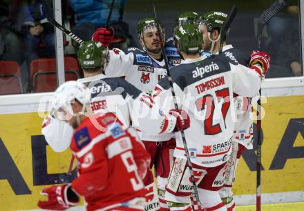 EBEL. Eishockey Bundesliga. KAC gegen 	HCB Suedtirol Alperia. Torjubel Dominic Monardo (Bozen). Klagenfurt, am 2.3.2018.
Foto: Kuess

---
pressefotos, pressefotografie, kuess, qs, qspictures, sport, bild, bilder, bilddatenbank