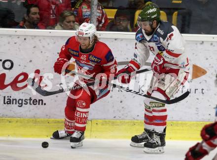 EBEL. Eishockey Bundesliga. KAC gegen 	HCB Suedtirol Alperia. Johannes Bischofberger,  (KAC), Matt Tomassoni (Bozen). Klagenfurt, am 2.3.2018.
Foto: Kuess

---
pressefotos, pressefotografie, kuess, qs, qspictures, sport, bild, bilder, bilddatenbank