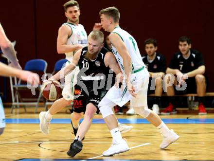 Basketball 2. Bundesliga. Grunddurchgang. 22. Runde. KOS Celovec gegen Mattersburg Rocks. Jan Razdevsek,  (KOS), Claudio Vancura (Mattersburg Rocks). Klagenfurt, am 11.3.2018.
Foto: Kuess
---
pressefotos, pressefotografie, kuess, qs, qspictures, sport, bild, bilder, bilddatenbank
