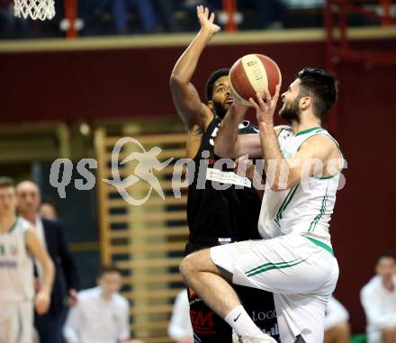 Basketball 2. Bundesliga. Grunddurchgang. 22. Runde. KOS Celovec gegen Mattersburg Rocks. Marin Sliskovic,  (KOS),  Arnold Fripp (Mattersburg Rocks). Klagenfurt, am 11.3.2018.
Foto: Kuess
---
pressefotos, pressefotografie, kuess, qs, qspictures, sport, bild, bilder, bilddatenbank