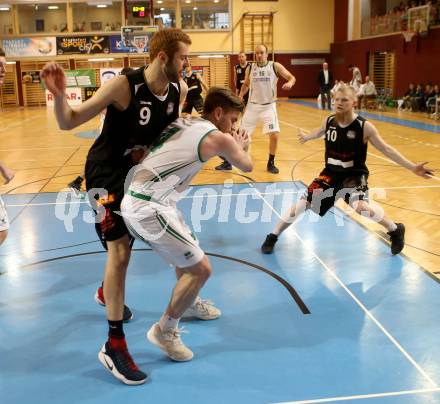 Basketball 2. Bundesliga. Grunddurchgang. 22. Runde. KOS Celovec gegen Mattersburg Rocks. Ziga Erculj,  (KOS), Tobias Winkler, Claudio Vancura (Mattersburg Rocks). Klagenfurt, am 11.3.2018.
Foto: Kuess
---
pressefotos, pressefotografie, kuess, qs, qspictures, sport, bild, bilder, bilddatenbank