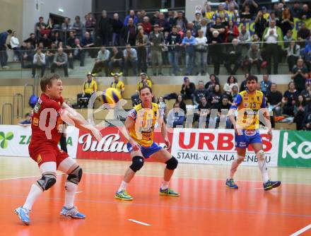 Volleyball. MEVZA. Final Four. Finale. SK Posojilnica Aich/Dob gegen Calcit Volley Kamnik. Manuel Steiner, Nejc Pusnik (Aich/Dob). Bleiburg, am 10.3.2018.
Foto: Kuess
---
pressefotos, pressefotografie, kuess, qs, qspictures, sport, bild, bilder, bilddatenbank