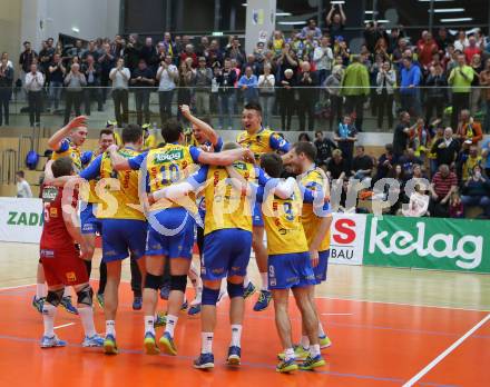 Volleyball. MEVZA. Final Four. Finale. SK Posojilnica Aich/Dob gegen Calcit Volley Kamnik. Jubel (Aich/Dob). Bleiburg, am 10.3.2018.
Foto: Kuess
---
pressefotos, pressefotografie, kuess, qs, qspictures, sport, bild, bilder, bilddatenbank