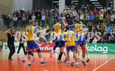 Volleyball. MEVZA. Final Four. Finale. SK Posojilnica Aich/Dob gegen Calcit Volley Kamnik. Jubel (Aich/Dob). Bleiburg, am 10.3.2018.
Foto: Kuess
---
pressefotos, pressefotografie, kuess, qs, qspictures, sport, bild, bilder, bilddatenbank