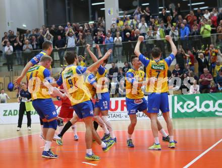 Volleyball. MEVZA. Final Four. Finale. SK Posojilnica Aich/Dob gegen Calcit Volley Kamnik. Jubel (Aich/Dob). Bleiburg, am 10.3.2018.
Foto: Kuess
---
pressefotos, pressefotografie, kuess, qs, qspictures, sport, bild, bilder, bilddatenbank