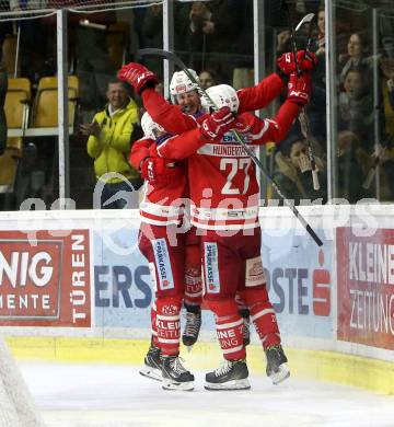 EBEL. Eishockey Bundesliga. KAC gegen 	HCB Suedtirol Alperia. Torjubel Manuel Ganahl, Thomas Hundertpfund (KAC). Klagenfurt, am 13.3.2018.
Foto: Kuess

---
pressefotos, pressefotografie, kuess, qs, qspictures, sport, bild, bilder, bilddatenbank