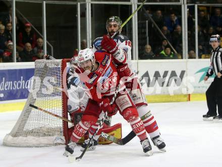 EBEL. Eishockey Bundesliga. KAC gegen 	HCB Suedtirol Alperia. Jonathan Rheault, (KAC), Michael Angelidis  (Bozen). Klagenfurt, am 13.3.2018.
Foto: Kuess

---
pressefotos, pressefotografie, kuess, qs, qspictures, sport, bild, bilder, bilddatenbank