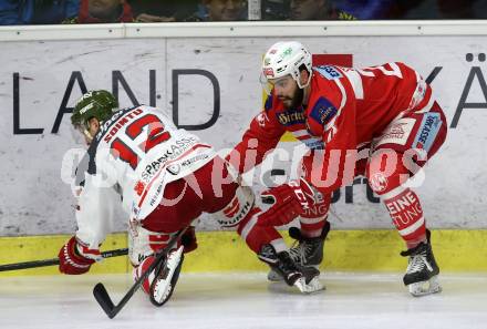 EBEL. Eishockey Bundesliga. KAC gegen 	HCB Suedtirol Alperia. Steven Strong,  (KAC), Matias Sointu (Bozen). Klagenfurt, am 13.3.2018.
Foto: Kuess

---
pressefotos, pressefotografie, kuess, qs, qspictures, sport, bild, bilder, bilddatenbank