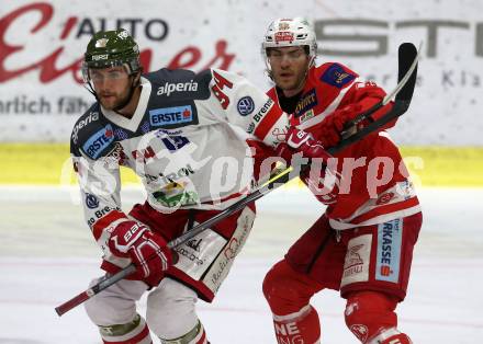 EBEL. Eishockey Bundesliga. KAC gegen 	HCB Suedtirol Alperia. Jullian Talbot,  (KAC), Daniel Frank (Bozen). Klagenfurt, am 13.3.2018.
Foto: Kuess

---
pressefotos, pressefotografie, kuess, qs, qspictures, sport, bild, bilder, bilddatenbank