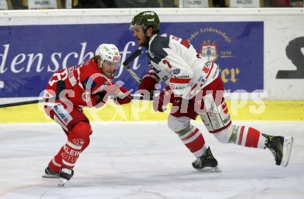 EBEL. Eishockey Bundesliga. KAC gegen 	HCB Suedtirol Alperia. Johannes Bischofberger,  (KAC), Matthew Clark (Bozen). Klagenfurt, am 13.3.2018.
Foto: Kuess

---
pressefotos, pressefotografie, kuess, qs, qspictures, sport, bild, bilder, bilddatenbank