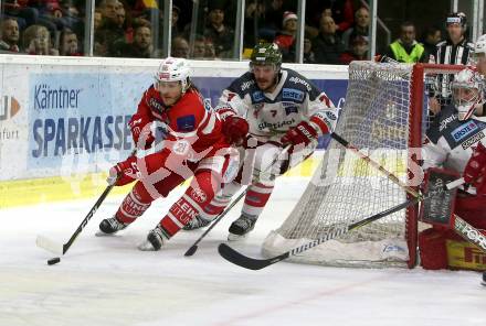 EBEL. Eishockey Bundesliga. KAC gegen 	HCB Suedtirol Alperia. Manuel Geier,  (KAC), Matthew Clark (Bozen). Klagenfurt, am 13.3.2018.
Foto: Kuess

---
pressefotos, pressefotografie, kuess, qs, qspictures, sport, bild, bilder, bilddatenbank