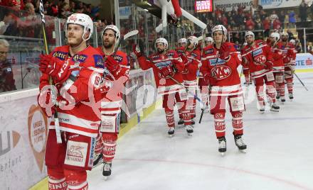 EBEL. Eishockey Bundesliga. KAC gegen 	HCB Suedtirol Alperia. Stefan Geier, Martin Schumnig, Thomas Koch, Nikolaus Kraus (KAC). Klagenfurt, am 13.3.2018.
Foto: Kuess

---
pressefotos, pressefotografie, kuess, qs, qspictures, sport, bild, bilder, bilddatenbank