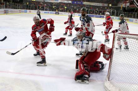 EBEL. Eishockey Bundesliga. KAC gegen 	HCB Suedtirol Alperia. Jonathan Rheault,  (KAC), Pekka Tuokkola, Michael Angelidis (Bozen). Klagenfurt, am 13.3.2018.
Foto: Kuess

---
pressefotos, pressefotografie, kuess, qs, qspictures, sport, bild, bilder, bilddatenbank