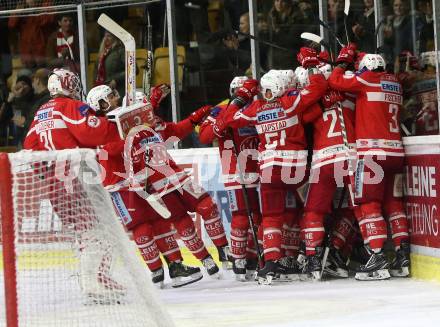 EBEL. Eishockey Bundesliga. KAC gegen 	HCB Suedtirol Alperia. Jubel KAC. Klagenfurt, am 13.3.2018.
Foto: Kuess

---
pressefotos, pressefotografie, kuess, qs, qspictures, sport, bild, bilder, bilddatenbank