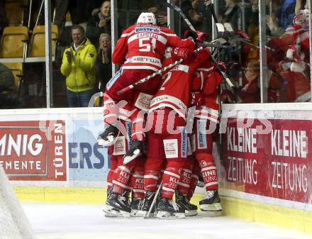 EBEL. Eishockey Bundesliga. KAC gegen 	HCB Suedtirol Alperia. Jubel KAC. Klagenfurt, am 13.3.2018.
Foto: Kuess

---
pressefotos, pressefotografie, kuess, qs, qspictures, sport, bild, bilder, bilddatenbank