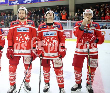 EBEL. Eishockey Bundesliga. KAC gegen 	HCB Suedtirol Alperia. Christoph Duller, Jullian Talbot, Nickolas St. Pierre (KAC). Klagenfurt, am 13.3.2018.
Foto: Kuess

---
pressefotos, pressefotografie, kuess, qs, qspictures, sport, bild, bilder, bilddatenbank