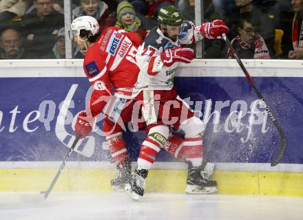 EBEL. Eishockey Bundesliga. KAC gegen 	HCB Suedtirol Alperia. Manuel Ganahl, (KAC), Matt Tomassoni (Bozen). Klagenfurt, am 18.3.2018.
Foto: Kuess

---
pressefotos, pressefotografie, kuess, qs, qspictures, sport, bild, bilder, bilddatenbank
