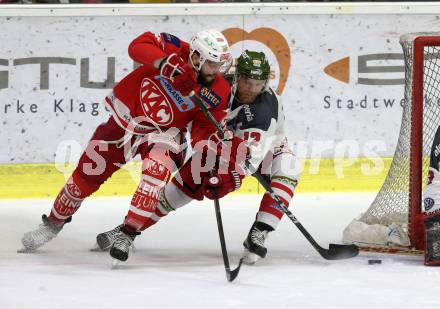 EBEL. Eishockey Bundesliga. KAC gegen 	HCB Suedtirol Alperia. Steven Strong,  (KAC), Matias Sointu (Bozen). Klagenfurt, am 18.3.2018.
Foto: Kuess

---
pressefotos, pressefotografie, kuess, qs, qspictures, sport, bild, bilder, bilddatenbank