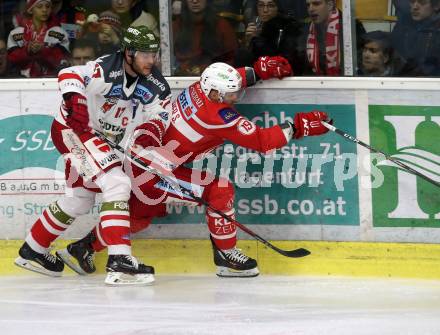 EBEL. Eishockey Bundesliga. KAC gegen 	HCB Suedtirol Alperia. Stefan Geier, (KAC), Alexander Egger  (Bozen). Klagenfurt, am 18.3.2018.
Foto: Kuess

---
pressefotos, pressefotografie, kuess, qs, qspictures, sport, bild, bilder, bilddatenbank