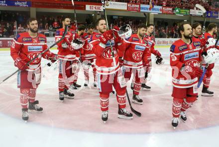 EBEL. Eishockey Bundesliga. KAC gegen 	HCB Suedtirol Alperia. Steven Strong, Stefan Geier, Thomas Koch (KAC). Klagenfurt, am 18.3.2018.
Foto: Kuess

---
pressefotos, pressefotografie, kuess, qs, qspictures, sport, bild, bilder, bilddatenbank