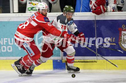 EBEL. Eishockey Bundesliga. KAC gegen 	HCB Suedtirol Alperia. Martin Schumnig,  (KAC), Christopher Desousa (Bozen). Klagenfurt, am 18.3.2018.
Foto: Kuess

---
pressefotos, pressefotografie, kuess, qs, qspictures, sport, bild, bilder, bilddatenbank