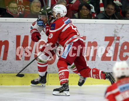 EBEL. Eishockey Bundesliga. KAC gegen 	HCB Suedtirol Alperia. Andrew Jacob Kozek,  (KAC), Dominic Monardo (Bozen). Klagenfurt, am 18.3.2018.
Foto: Kuess

---
pressefotos, pressefotografie, kuess, qs, qspictures, sport, bild, bilder, bilddatenbank