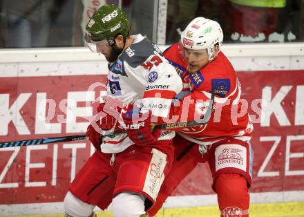 EBEL. Eishockey Bundesliga. KAC gegen 	HCB Suedtirol Alperia. Nickolas St. Pierre,  (KAC), Luca Frigo (Bozen). Klagenfurt, am 18.3.2018.
Foto: Kuess

---
pressefotos, pressefotografie, kuess, qs, qspictures, sport, bild, bilder, bilddatenbank