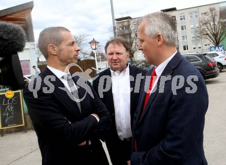 Fussball. Besuch des UEFA Praesidenten Aleksander Ceferin beim SAK.   Aleksander Ceferin, Silvo Kumer, Marko Wieser. Klagenfurt, am 23.3.2018.
Foto: Kuess
---
pressefotos, pressefotografie, kuess, qs, qspictures, sport, bild, bilder, bilddatenbank