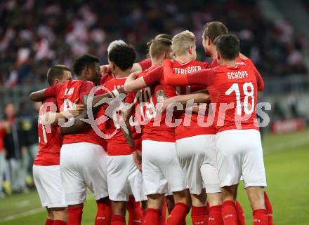 Fussball Laenderspiel. Oesterreich gegen Slowenien.Come together. Sport baut Bruecken.  Torjubel (Oesterreich). Klagenfurt, am 23.3.2018.
Foto: Kuess

---
pressefotos, pressefotografie, kuess, qs, qspictures, sport, bild, bilder, bilddatenbank