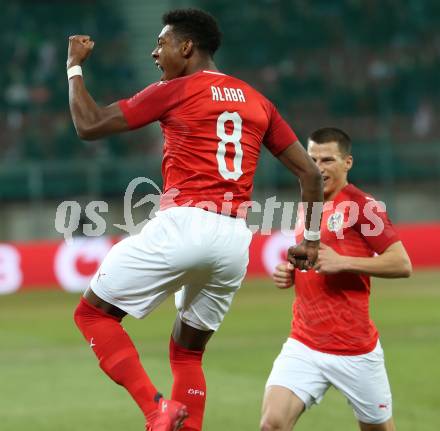 Fussball Laenderspiel. Oesterreich gegen Slowenien.Come together. Sport baut Bruecken.  Torjubel David Alaba (Oesterreich). Klagenfurt, am 23.3.2018.
Foto: Kuess

---
pressefotos, pressefotografie, kuess, qs, qspictures, sport, bild, bilder, bilddatenbank