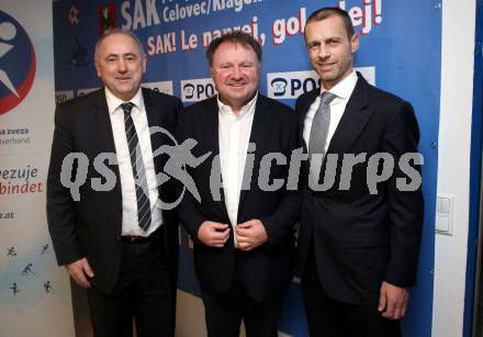 Fussball. Besuch des UEFA Praesidenten Aleksander Ceferin beim SAK.   Radenko Mijatovic, Silvo Kumer, Aleksander Ceferin. Klagenfurt, am 23.3.2018.
Foto: Kuess
---
pressefotos, pressefotografie, kuess, qs, qspictures, sport, bild, bilder, bilddatenbank