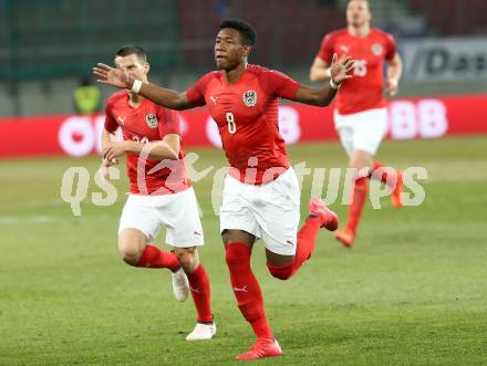 Fussball Laenderspiel. Oesterreich gegen Slowenien.Come together. Sport baut Bruecken.  Torjubel David Alaba (Oesterreich). Klagenfurt, am 23.3.2018.
Foto: Kuess

---
pressefotos, pressefotografie, kuess, qs, qspictures, sport, bild, bilder, bilddatenbank