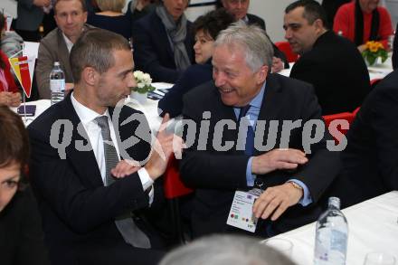 Fussball Laenderspiel. Oesterreich gegen Slowenien.Come together. Sport baut Bruecken.  UEFA Praesident Aleksander Ceferin,  Leo Windtner. Klagenfurt, am 23.3.2018.
Foto: Kuess

---
pressefotos, pressefotografie, kuess, qs, qspictures, sport, bild, bilder, bilddatenbank